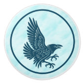 Bouton De Porte En Céramique Corbeau bleu dansant (Devant)