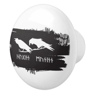Bouton De Porte En Céramique Corbeau Odin Viking Mythologie runes runique