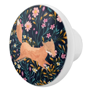 Bouton De Porte En Céramique Cottagecore Whimsical Fox Woodland