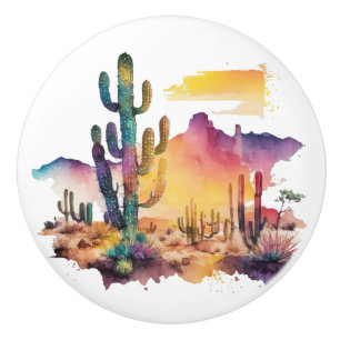 Bouton De Porte En Céramique coucher de soleil sur le désert mexicain