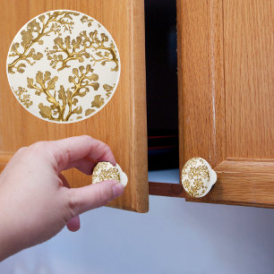 Bouton De Porte En Céramique Couleur de sable clair avec l'algue d'or