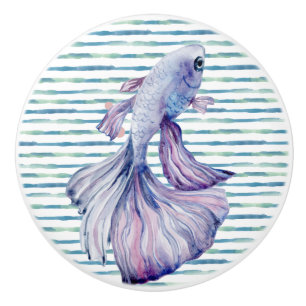 BOUTON DE PORTE EN CÉRAMIQUE COULEUR D'EAU BLEU TROPICAL FISH PLAGE VACANCES