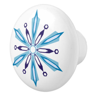 Bouton De Porte En Céramique Couleurs glaciales d'hiver de flocon de neige