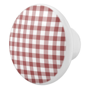 Bouton De Porte En Céramique Couleurs mignonnes rouge et blanc texture plaid