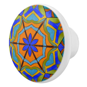 Bouton De Porte En Céramique Couleurs tropicales Poterie Vintage - Cobalt & Ora