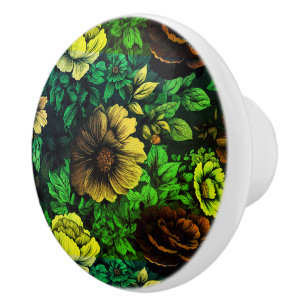 Bouton De Porte En Céramique Couleurs uniques Vintage imprimé floral