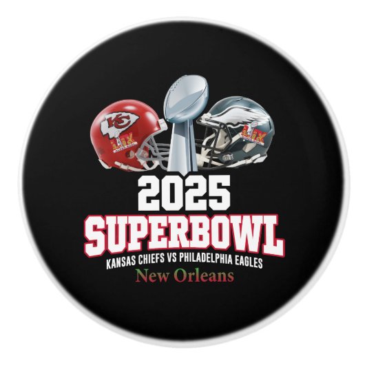 Bouton De Porte En Céramique Coupe du Super Bowl 2025 (Devant)