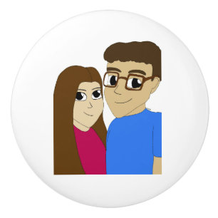 Bouton De Porte En Céramique couple Chibi