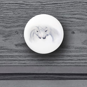 Bouton De Porte En Céramique Couple de licornes blanches élégantes Fantastique