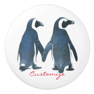 Bouton De Porte En Céramique Couple de pingouin Inséparable Thunder_Cove