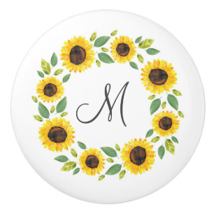 Bouton De Porte En Céramique Courbe de tournesol peinte à la main