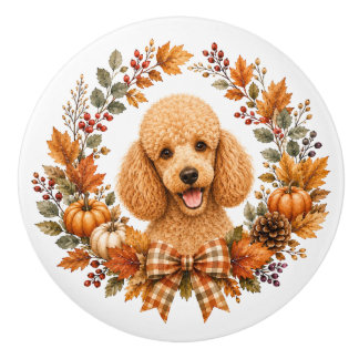 Bouton De Porte En Céramique Couronne d'automne Caniche
