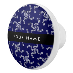 Bouton De Porte En Céramique Couronne de Noël, Bleue, Votre nom, Personnaliser