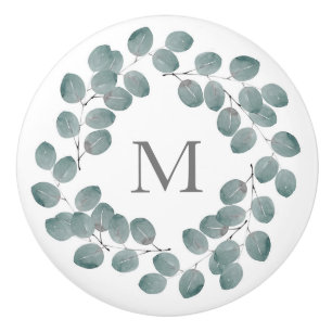 Bouton De Porte En Céramique Couronne d'eucalyptus en argent