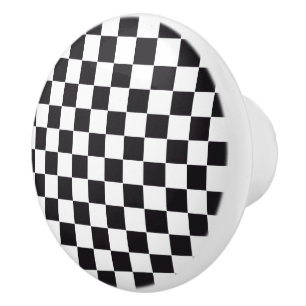 Bouton De Porte En Céramique Courses d'automobiles/motif d'échecs + votre