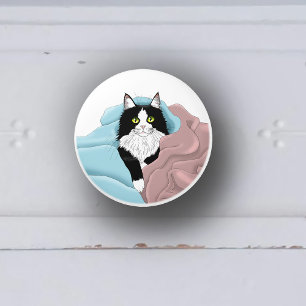 Bouton De Porte En Céramique Couvertures de chat smoking fantaisiste rose et bl