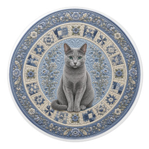 Bouton De Porte En Céramique Couvre-lit Chat Bleu Russe