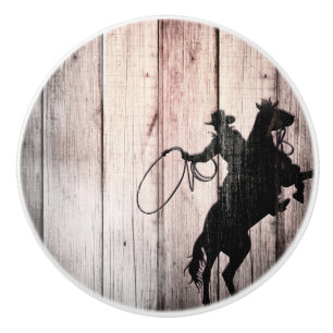 Bouton De Porte En Céramique Cowboy Rustique Bois Grange Campagne Far West