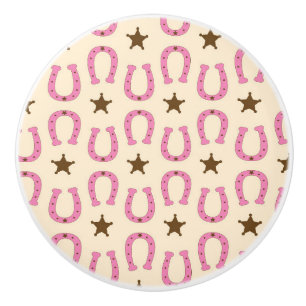 Bouton De Porte En Céramique Cowgirl Fer à Cheval Rose Étoile de Shérif Pays Co