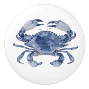 Bouton De Porte En Céramique  Crabe bleu aquarelle Nouvelle-Angleterre 