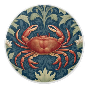 Bouton De Porte En Céramique Crabe William Morris style Mer marine Vie marine