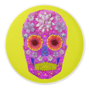 Bouton De Porte En Céramique Crâne 2 de fleur