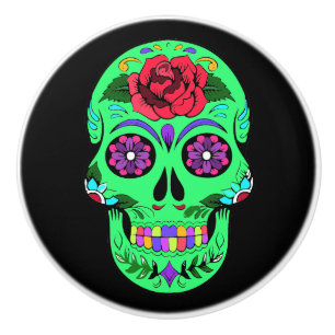 Bouton De Porte En Céramique Crâne de sucre décoratif Lime vert