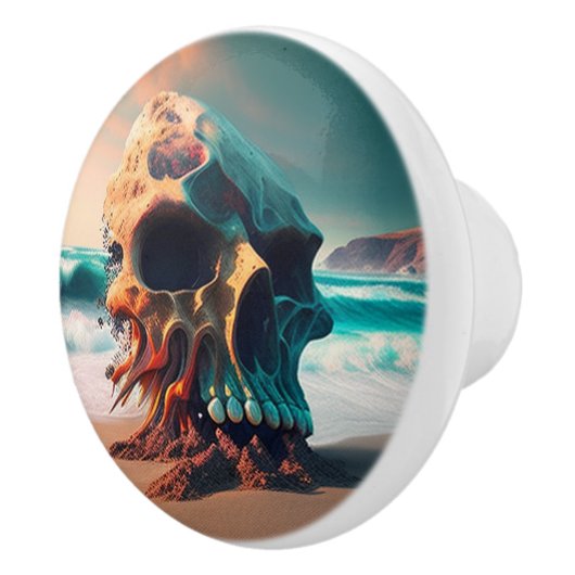 Bouton De Porte En Céramique Crâne sur la plage (Droite)