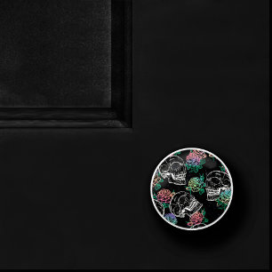 Bouton De Porte En Céramique Crânes et Roses Ombre   Gothique Glam Pastel Grung