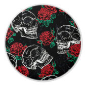 Bouton De Porte En Céramique Crânes et roses rouges | Grunge gothique moderne (Devant)
