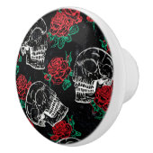 Bouton De Porte En Céramique Crânes et roses rouges | Grunge gothique moderne (Droite)