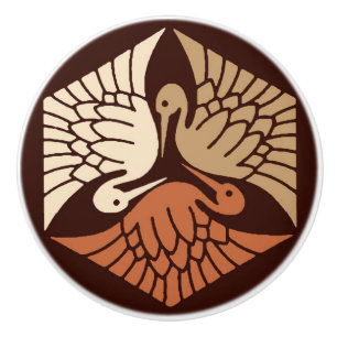 Bouton De Porte En Céramique Cranes japanese, Tan, Rust & Chocolate Brown