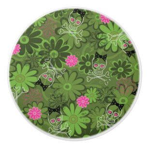Bouton De Porte En Céramique Crânes punks Girly sur l'arrière - plan de Camo