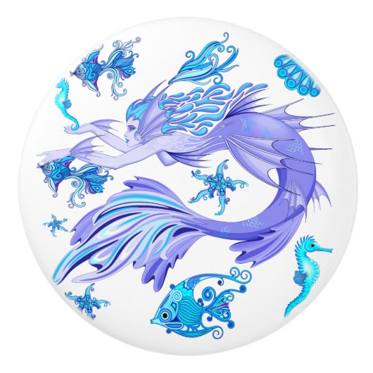 Bouton De Porte En Céramique Créature de la fée mauve de sirène (Devant)