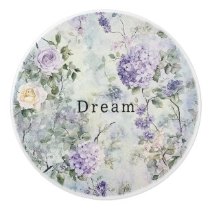 Bouton De Porte En Céramique Crème de Lavande Violette Rêve Floral