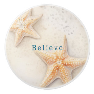 Bouton De Porte En Céramique Crème de plage étoile de mer pêche croire