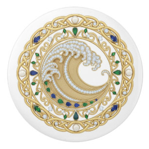 Bouton De Porte En Céramique Cristal d'or Océan Grande Vague 2D gemmes graphiqu