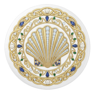 Bouton De Porte En Céramique Cristaux de coquillage de mer en cristal doré 2D