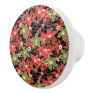 Bouton De Porte En Céramique Croquis floral multicolore rétro automne