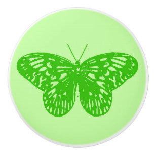 Bouton De Porte En Céramique Croquis papillon, vert citron
