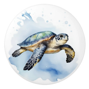 Bouton De Porte En Céramique Cuisine Mer Turtle Aquarelle Océan Animal Salle de