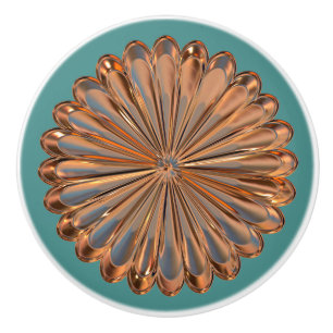 Bouton De Porte En Céramique Cuivre d'art déco et médaillon métallique de fl