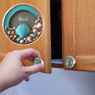 Bouton De Porte En Céramique Cuivre et coquilles de mer rustiques personnalisab