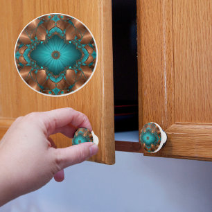 Bouton De Porte En Céramique Cuivre et Turquoise Diamant