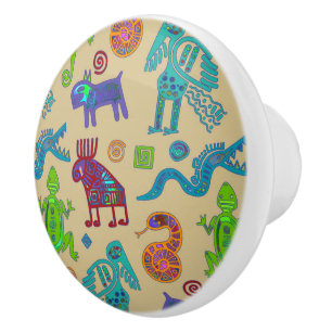 Bouton De Porte En Céramique Culture Mexicaine Africaine Motif Tribal Primitif