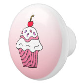 Bouton De Porte En Céramique Cupcake Whimsical rose avec cerise sur le dessus (Droite)