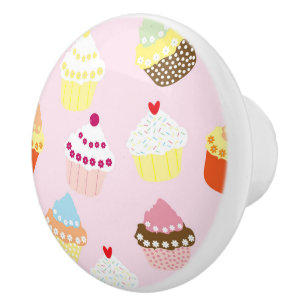 BOUTON DE PORTE EN CÉRAMIQUE CUPCAKES MOTIF ROSE