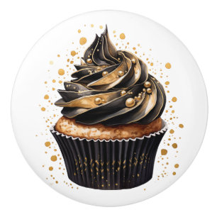 Bouton De Porte En Céramique Cupcakes Noir et Or Cupcakes Céramique Knows