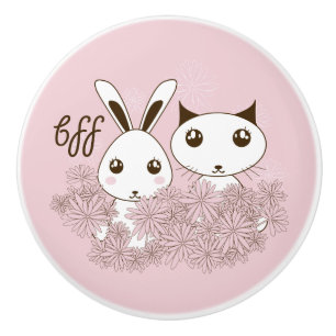 Bouton De Porte En Céramique Cute Animal Friends Pink Girls Room