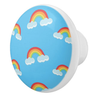 Bouton De Porte En Céramique Cute arc-en-ciel avec Motif nuages